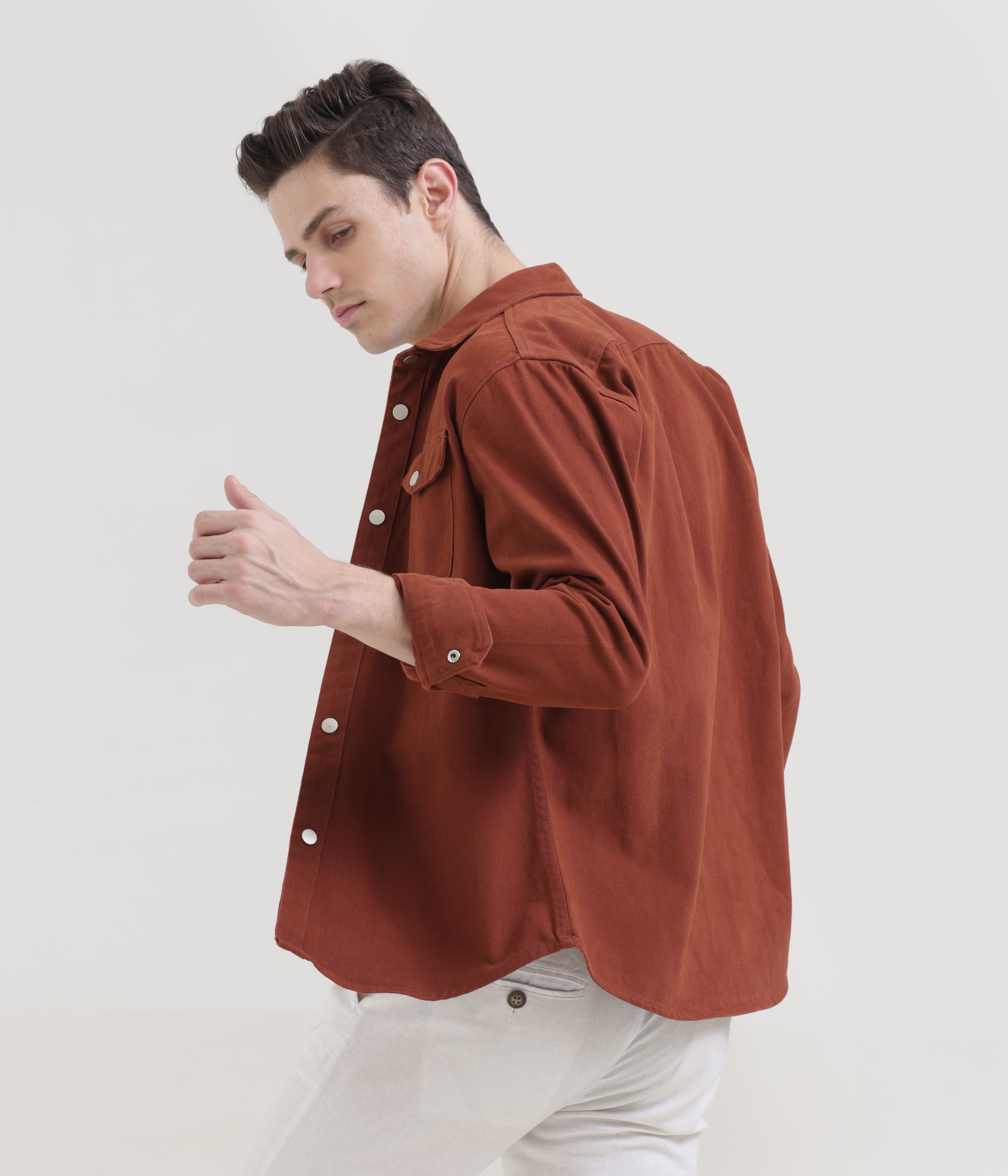 Burnt Orange Classic Fit Double Pocket Shirt in Heavy Twill Cotton