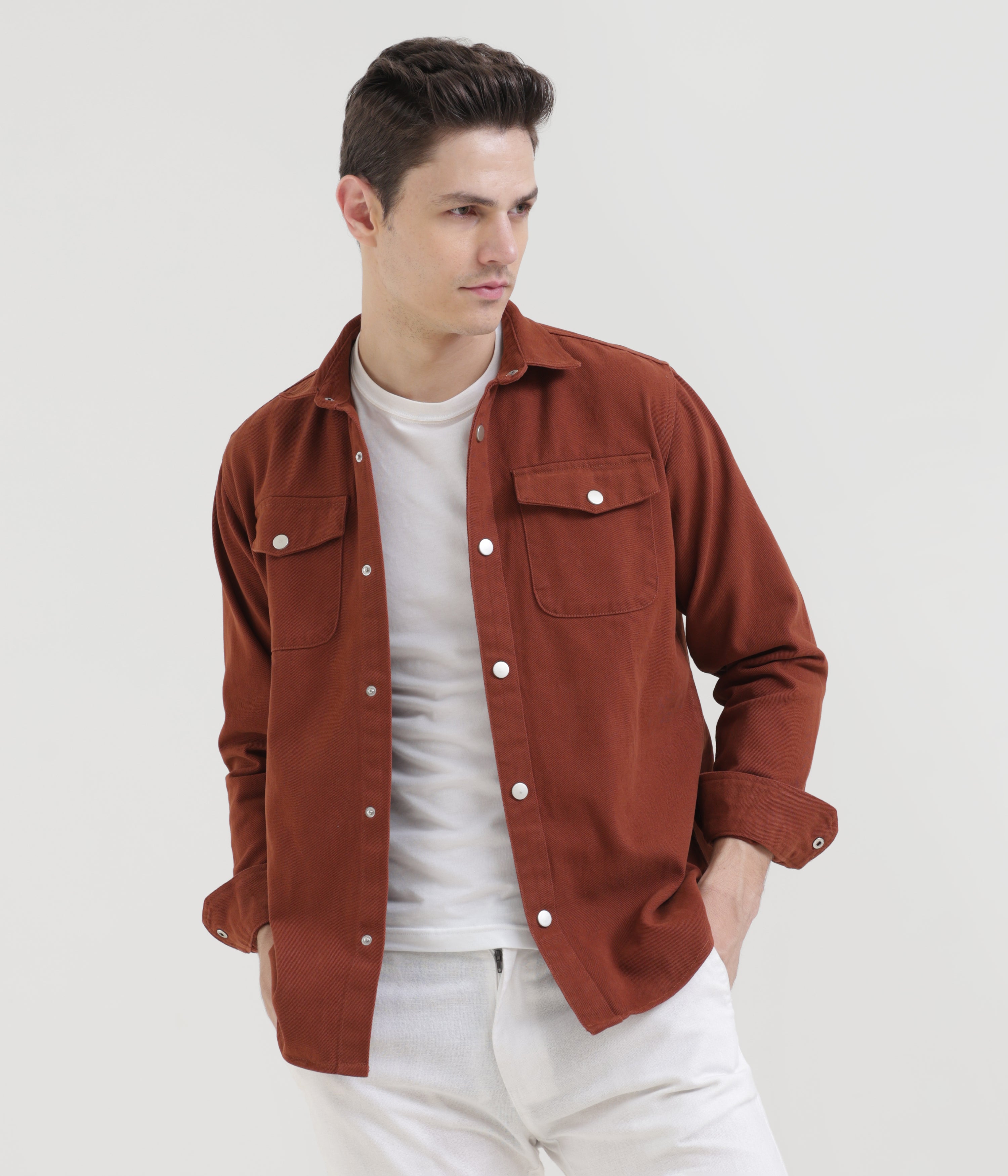 Burnt Orange Classic Fit Double Pocket Shirt in Heavy Twill Cotton