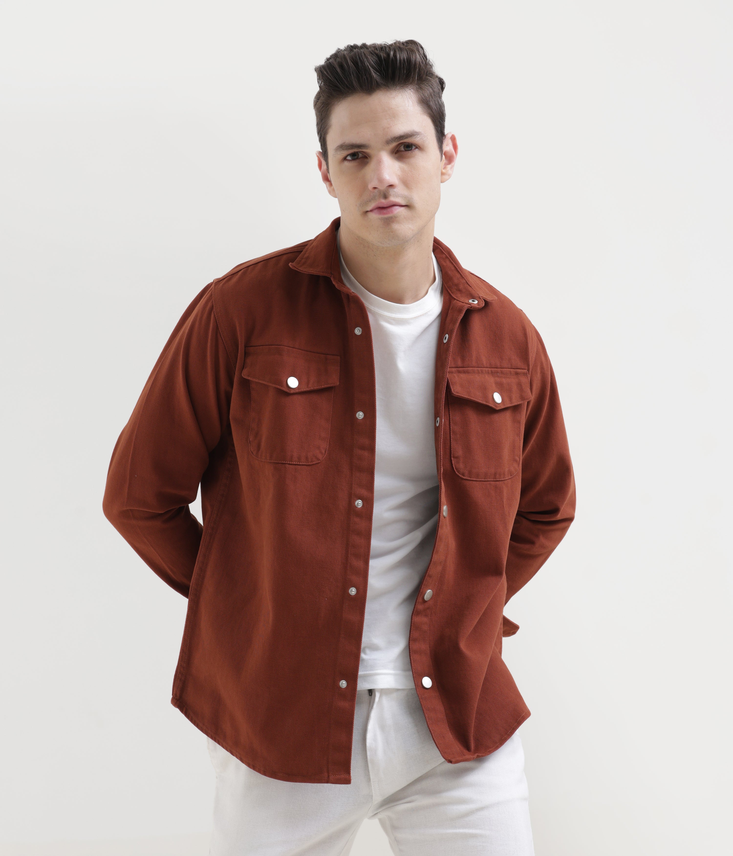 Burnt Orange Classic Fit Double Pocket Shirt in Heavy Twill Cotton