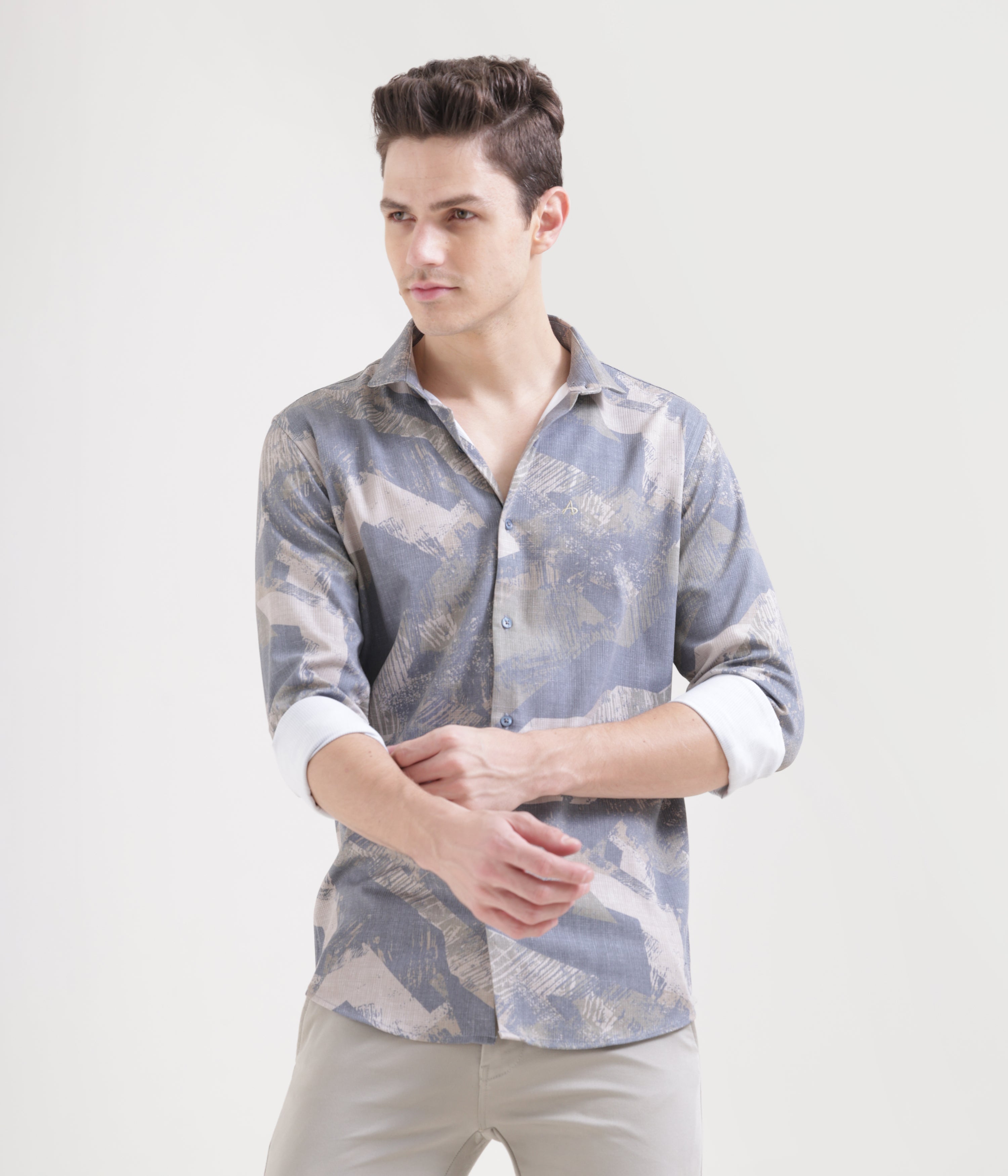 Beige Printed Slim Fit Shirt: Versatile Classic for Every Occasion