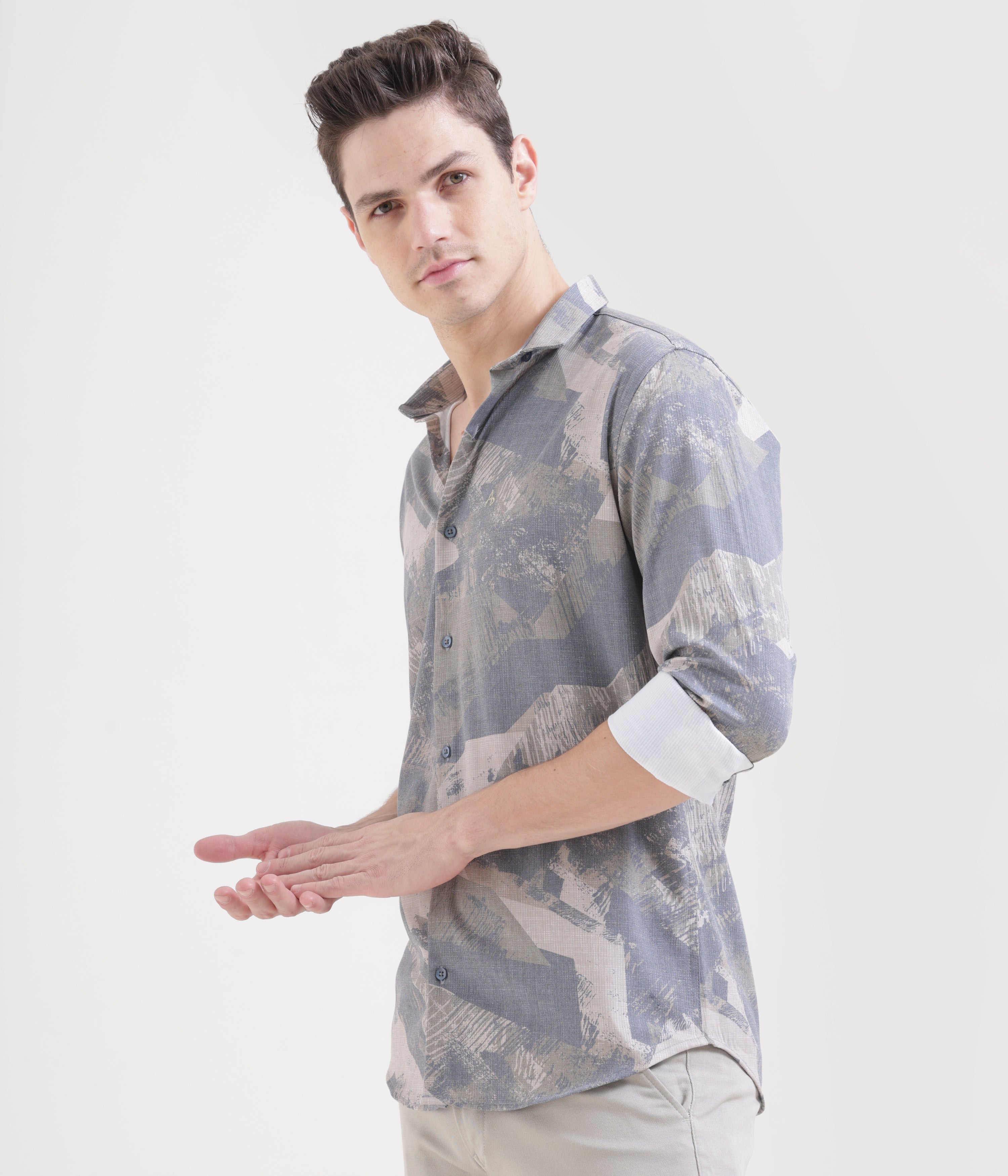 Beige Printed Slim Fit Shirt: Versatile Classic for Every Occasion