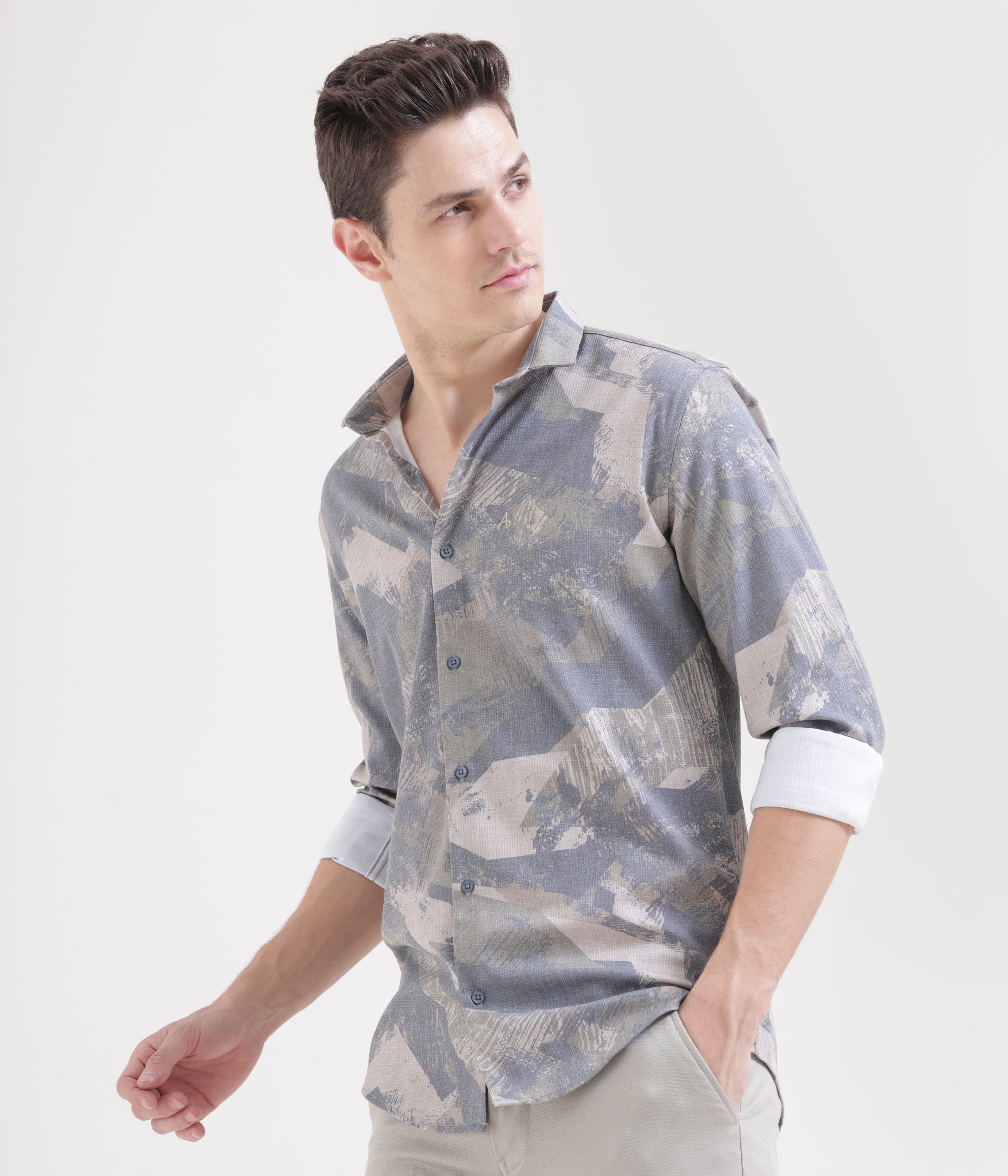 Beige Printed Slim Fit Shirt: Versatile Classic for Every Occasion