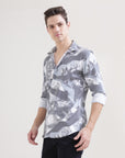 Printed Ice Blue Slim Fit Shirt