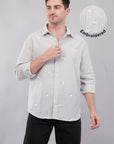 Striped Blue Floral Embroidery Relaxed Fit Full Sleeve Shirt