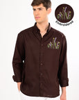 Herbs Embroidery Linen Shirt – Brown | Relaxed Fit