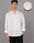 Sunflower Embroidery Relaxed Fit Linen White Shirt