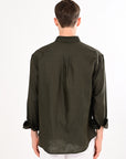 Olive Bloom Embroidered Relaxed Fit Linen Shirt