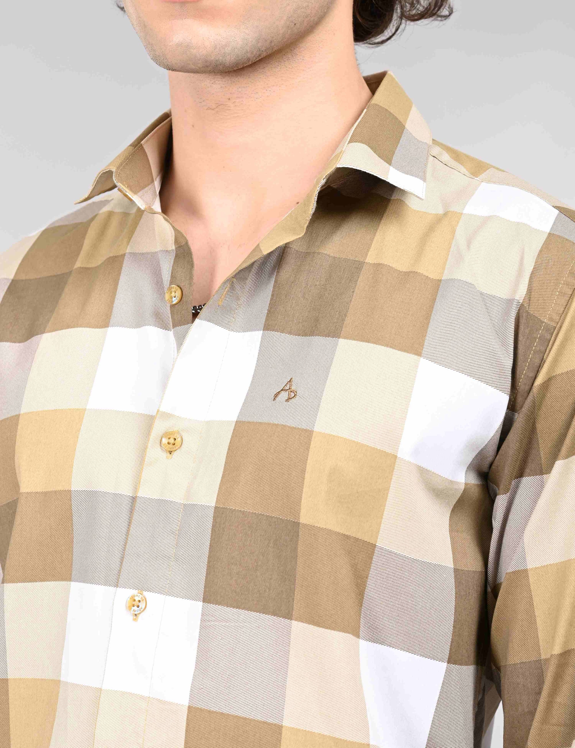 Tan check full sleeve regular fit shirt