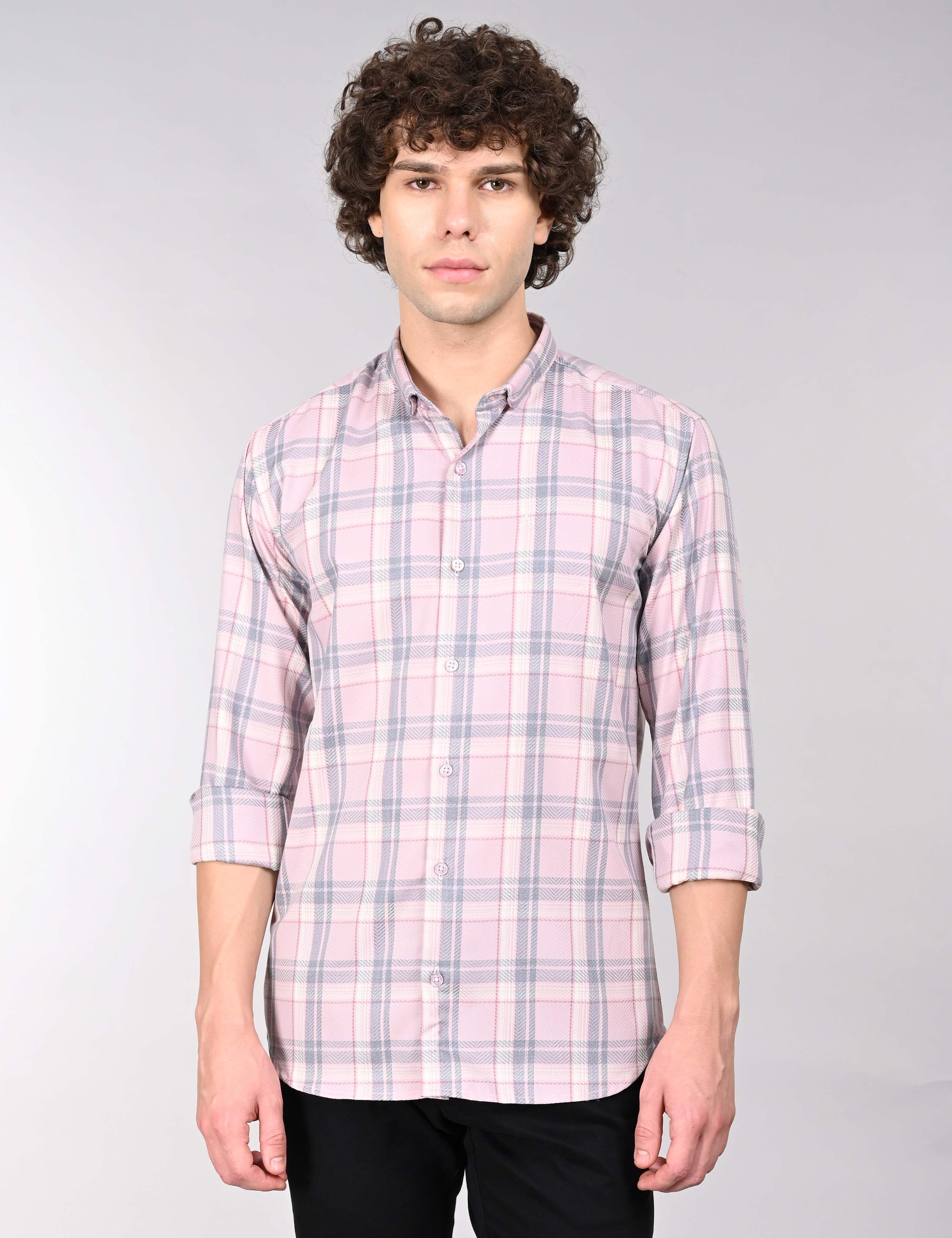 Dusty Pink supima slim fit check shirt