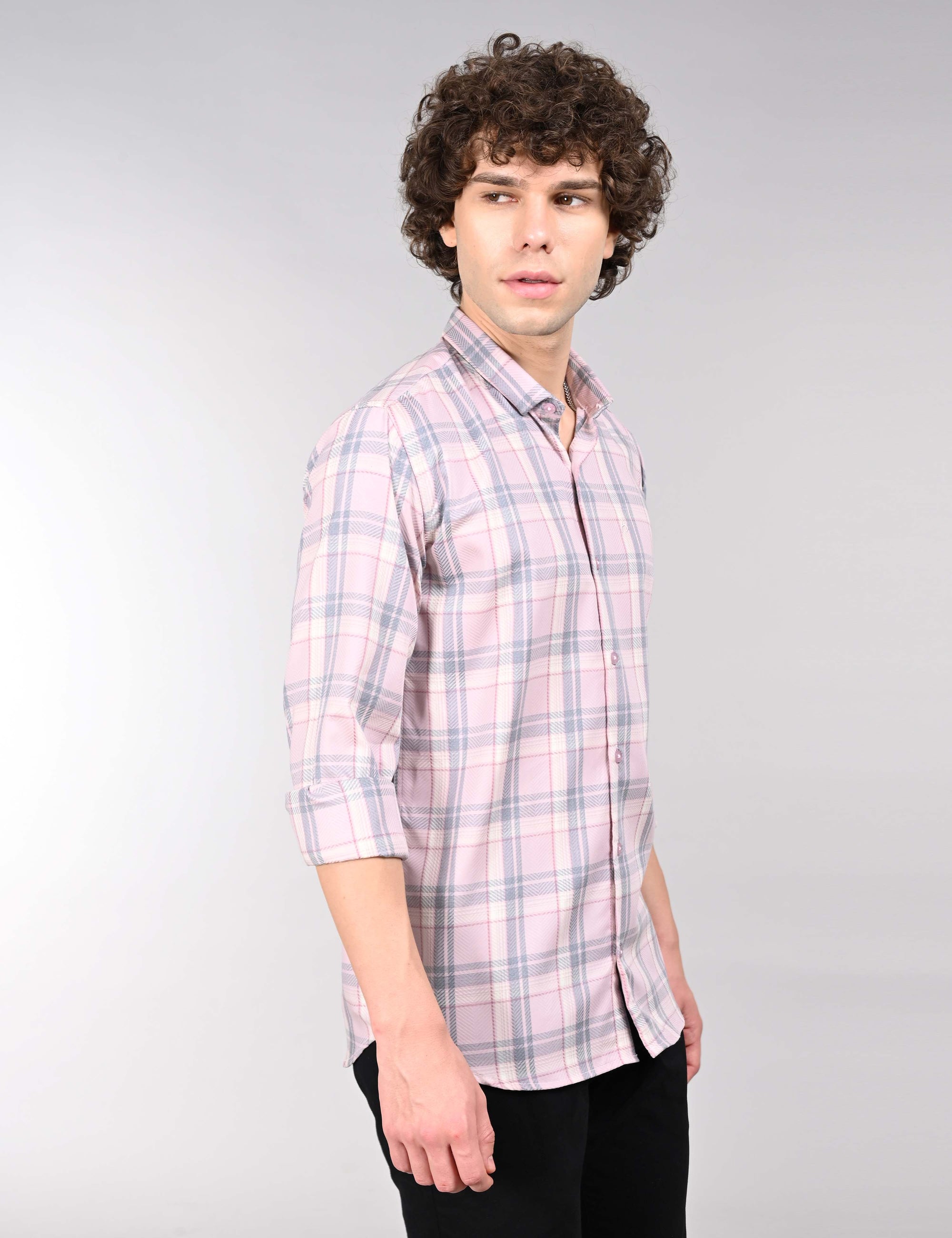 Dusty Pink supima slim fit check shirt