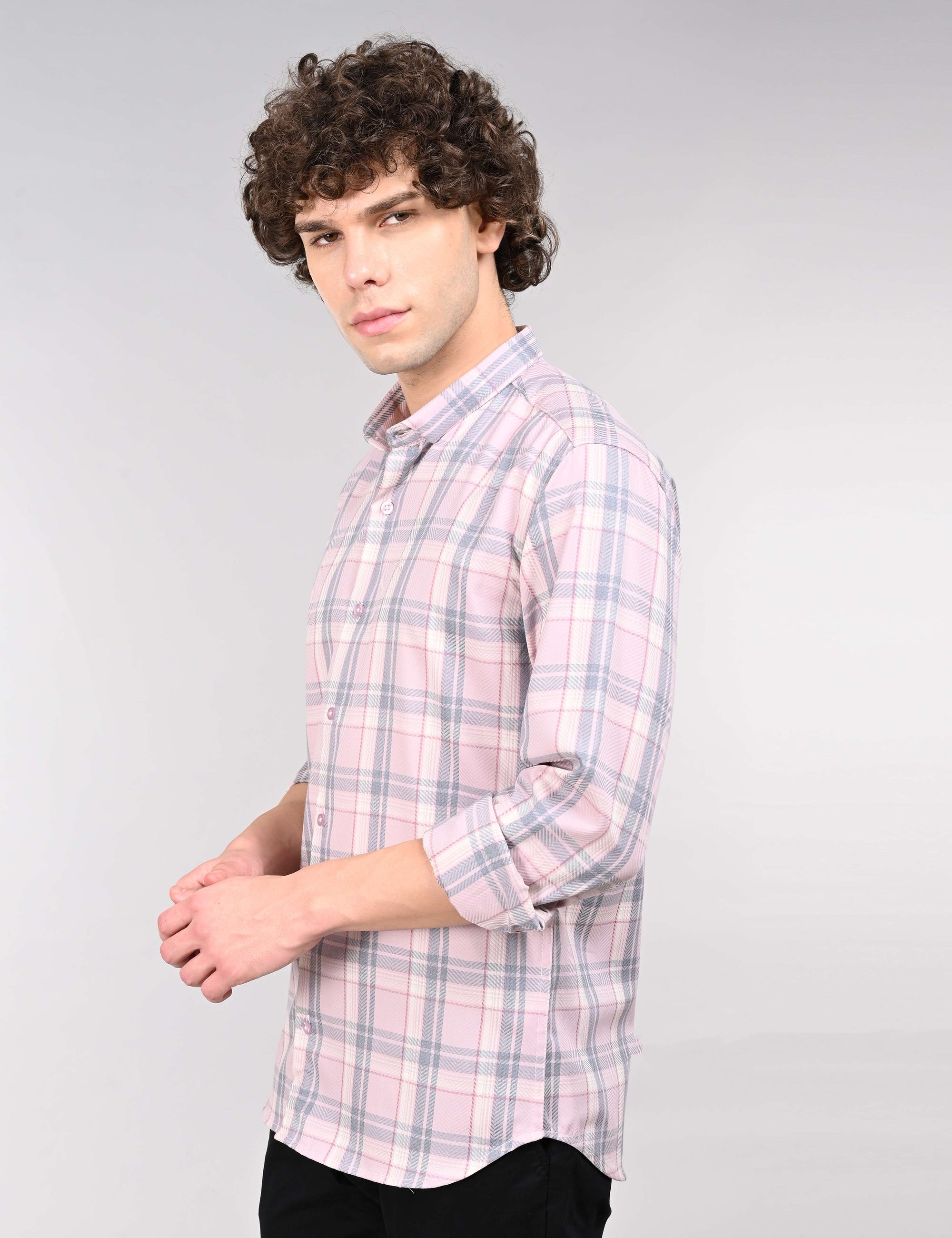 Dusty Pink supima slim fit check shirt