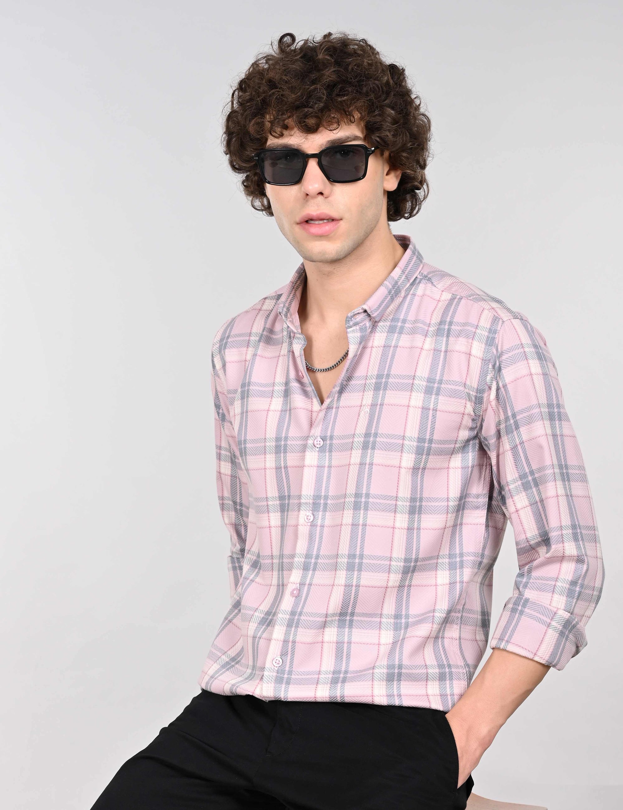 Dusty Pink supima slim fit check shirt