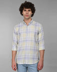 Full sleeve tea green slim fit check shirt