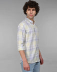 Full sleeve tea green slim fit check shirt