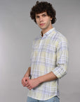 Full sleeve tea green slim fit check shirt