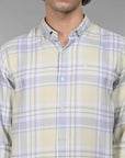 Full sleeve tea green slim fit check shirt