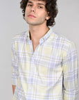 Full sleeve tea green slim fit check shirt