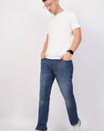 Regular Fit Stretchable Dark Blue Denim Pants