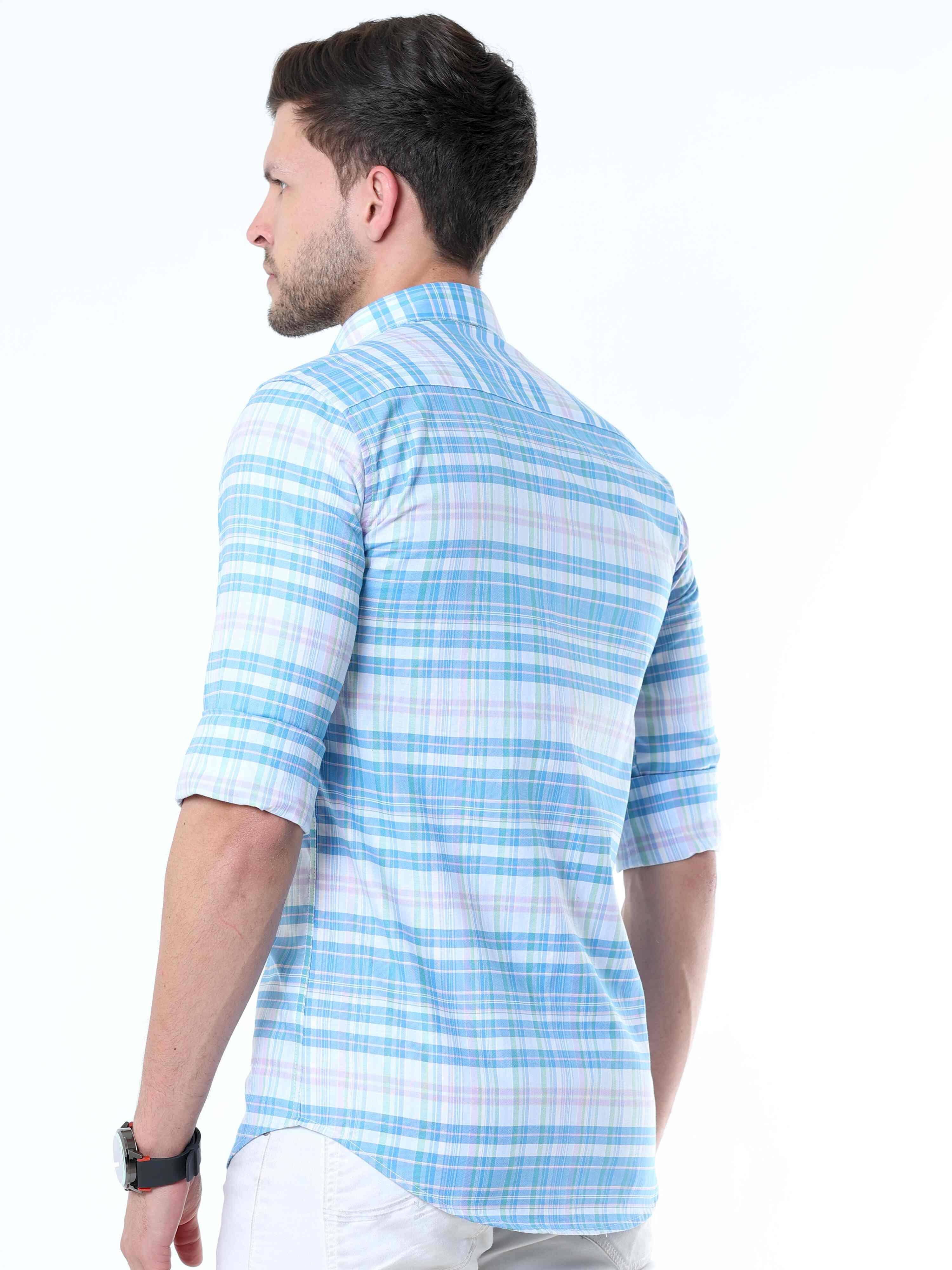 Neon Blue Classy Check Shirt