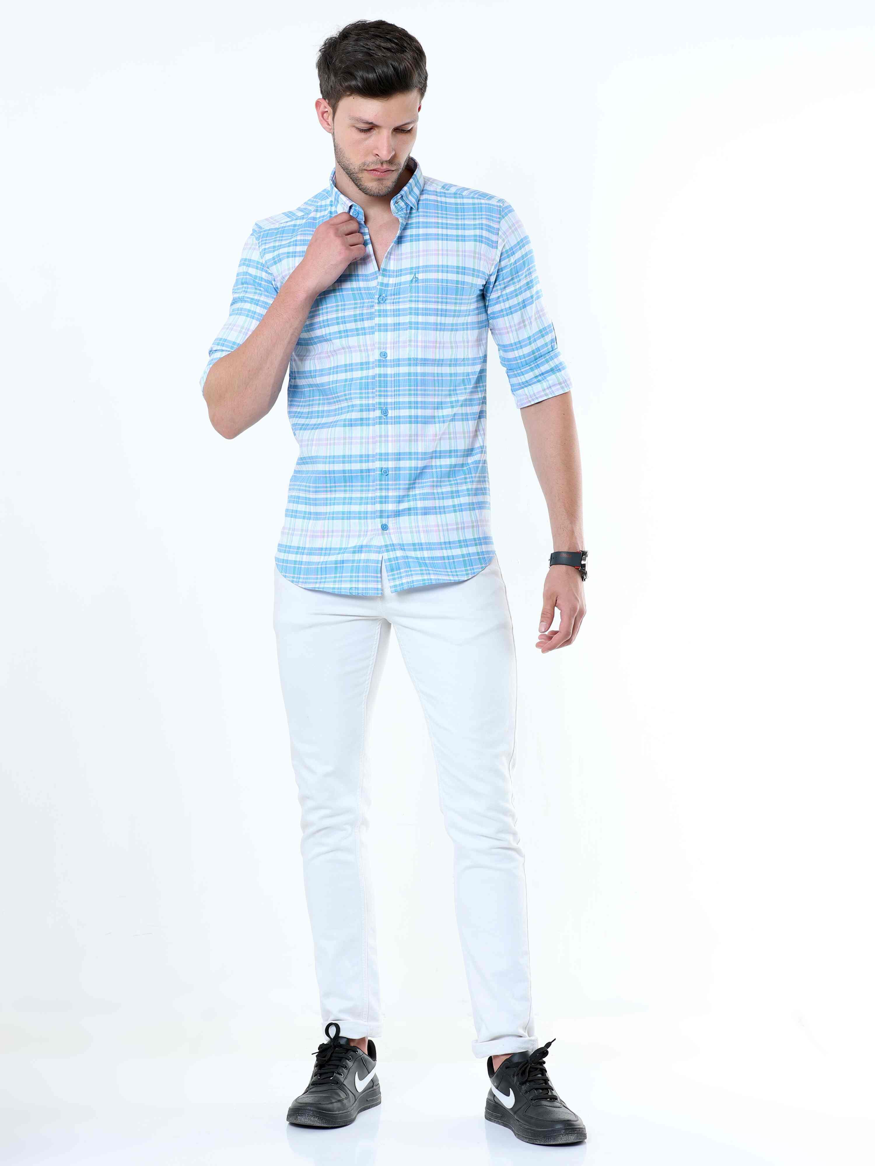 Neon Blue Classy Check Shirt