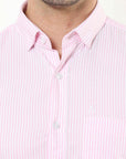 Pastel Pink Slim Fit Stripe Shirt