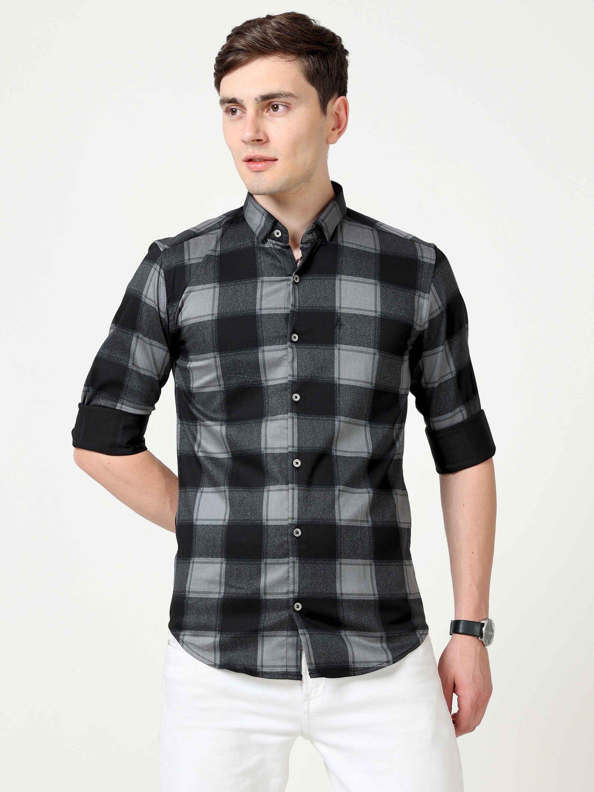 Slim Fit Black Full Sleeve Shirt