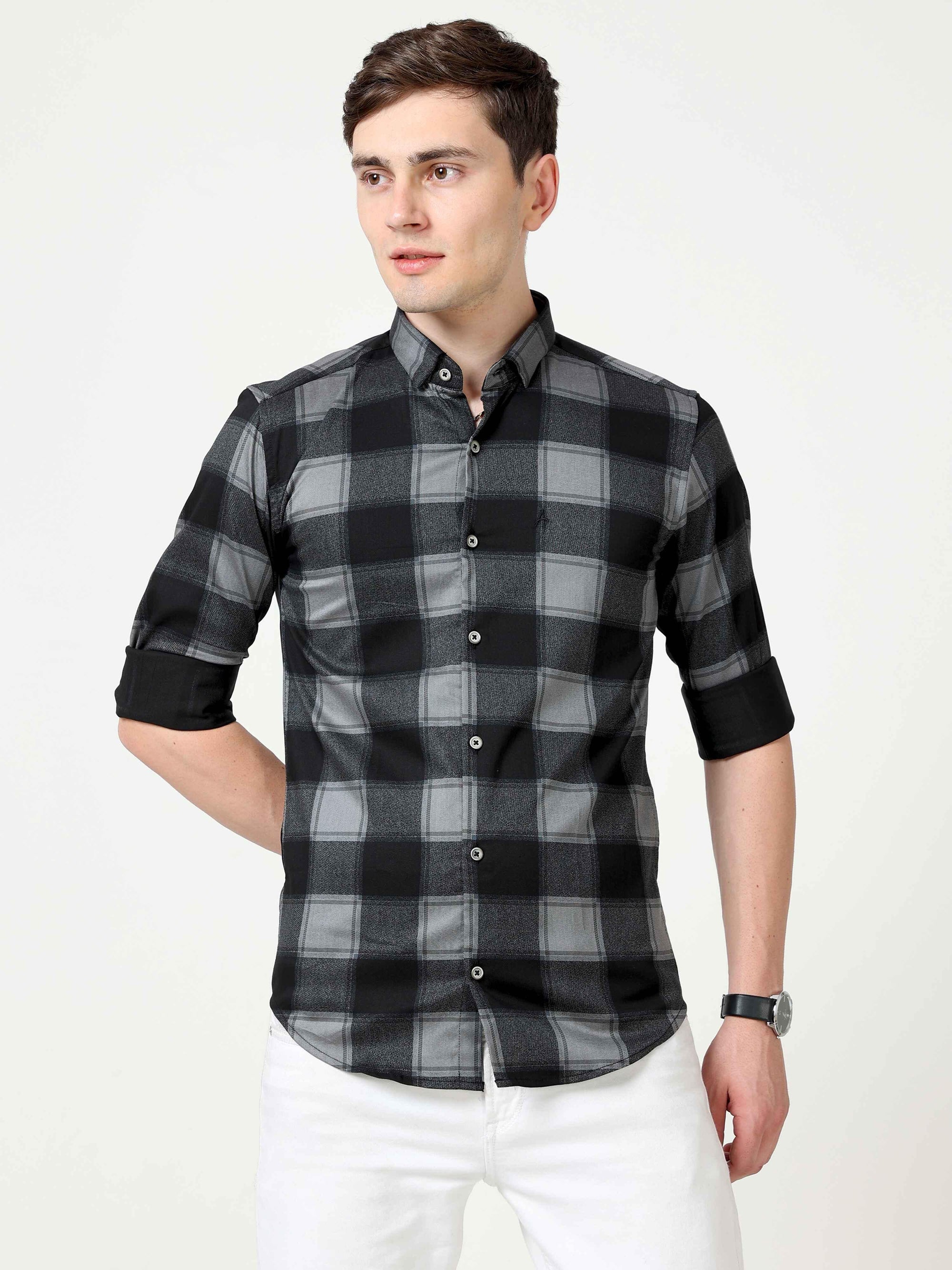 Slim Fit Black Full Sleeve Shirt