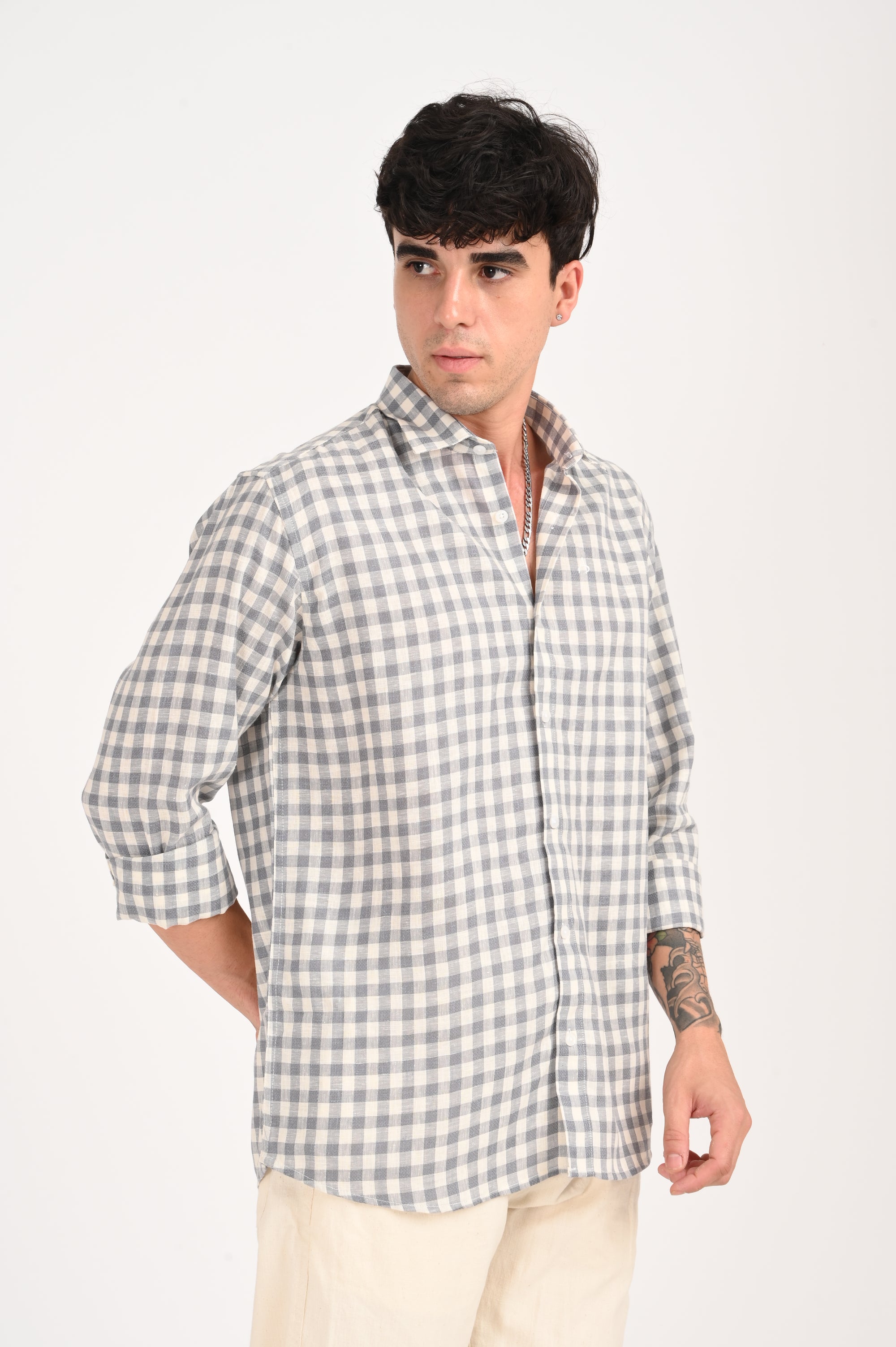 Grey Regular Fit Check Shirt