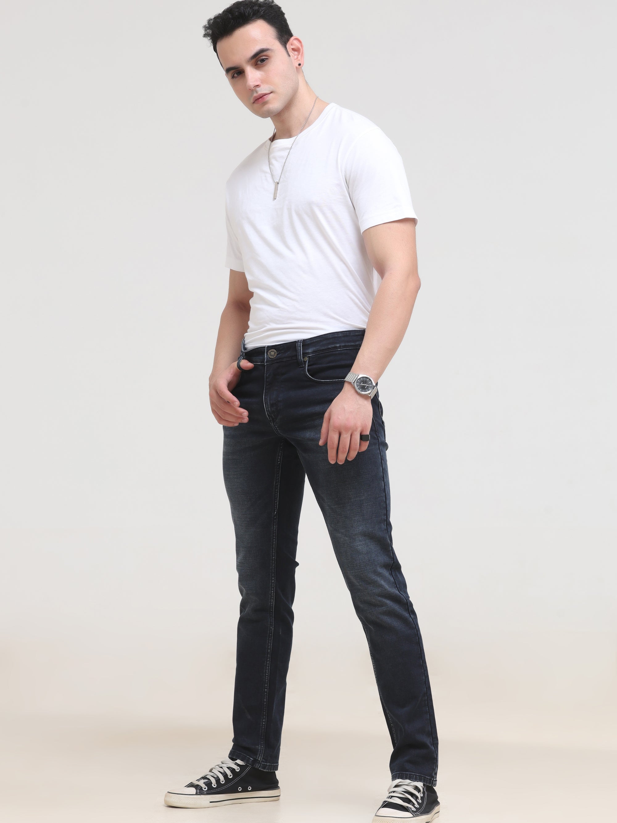 Dark Blue Black Slim Fit Denim