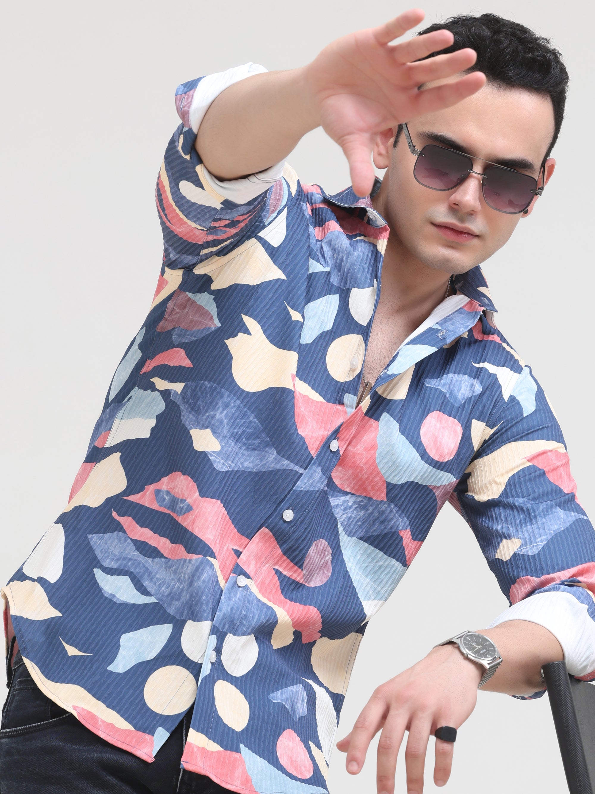 Aegen Blue Tapered Fit Shirt