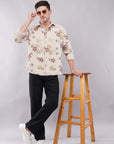 Relaxed Fit Floral Print Cream Color Shirt