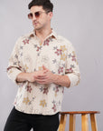 Relaxed Fit Floral Print Cream Color Shirt