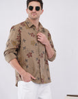 Relaxed Fit Floral Print Khaki Shirt