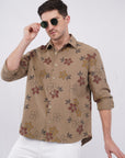 Relaxed Fit Floral Print Khaki Shirt
