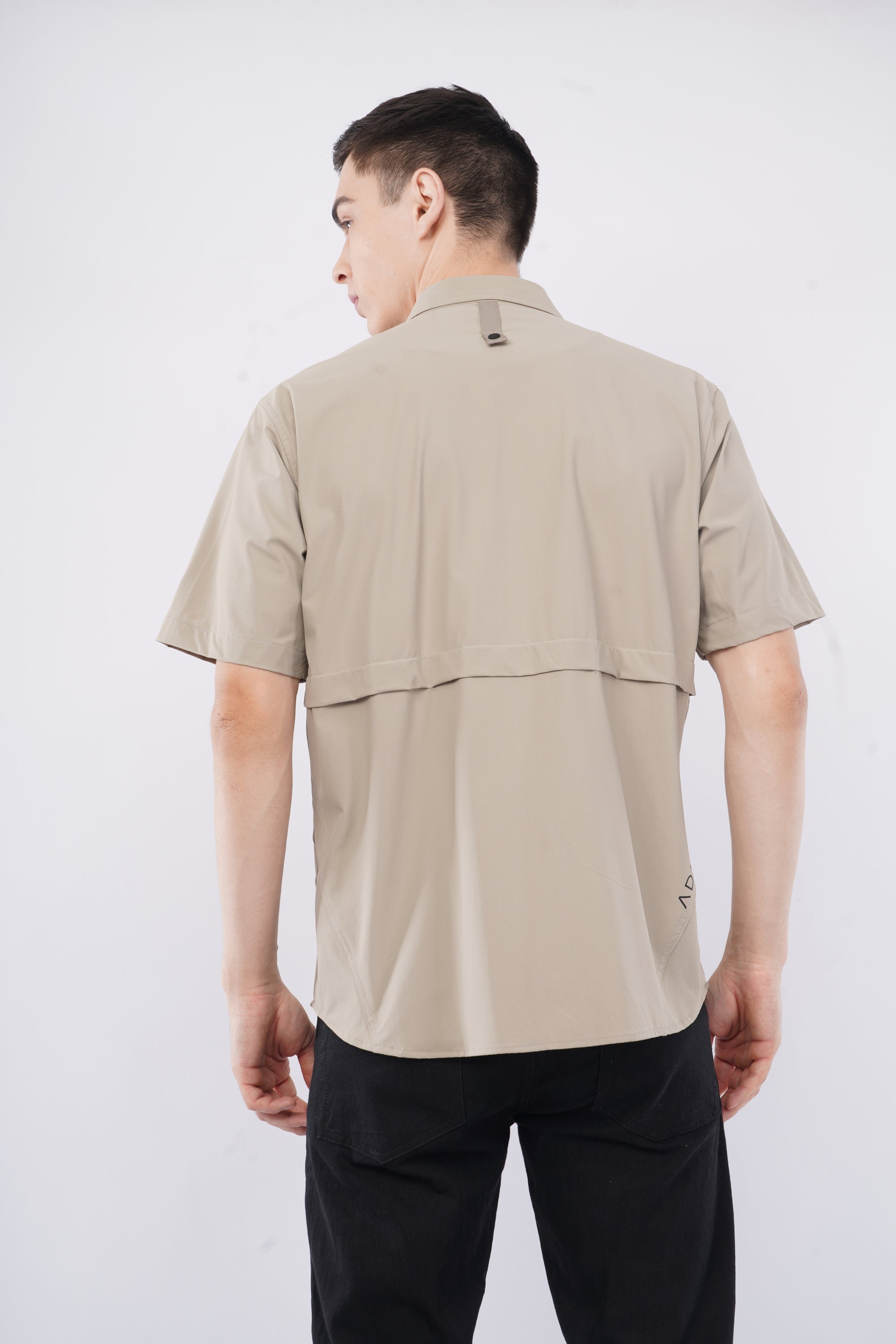 Half Sleeve Regular Fit Double Flap Beige Shirt