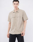 Half Sleeve Regular Fit Double Flap Beige Shirt
