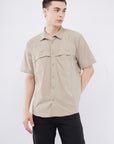 Half Sleeve Regular Fit Double Flap Beige Shirt