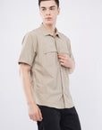 Half Sleeve Regular Fit Double Flap Beige Shirt