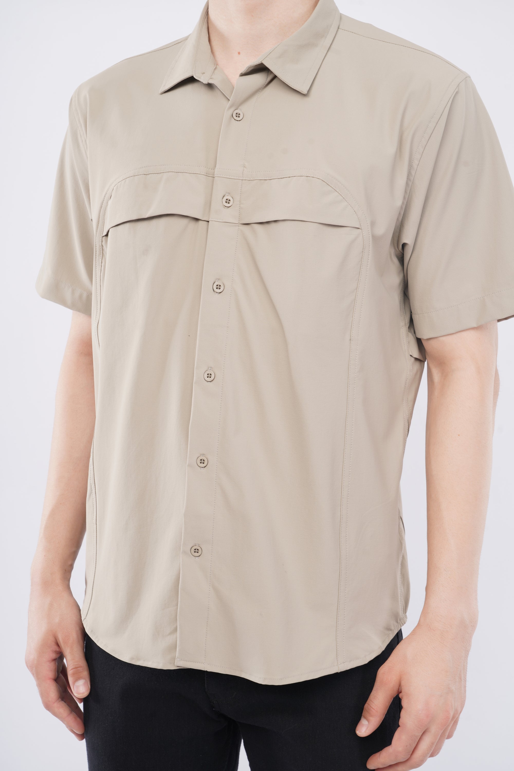 Half Sleeve Regular Fit Double Flap Beige Shirt