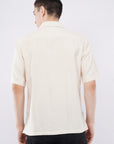 Overhanging Beige Herbs Bottom Embroidery Cotton Linen Half Sleeve Shirt
