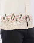 Overhanging Beige Herbs Bottom Embroidery Cotton Linen Half Sleeve Shirt