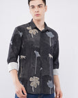 Tapered Fit Floral Print Black Full Sleeve Shirt