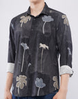 Tapered Fit Floral Print Black Full Sleeve Shirt