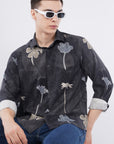 Tapered Fit Floral Print Black Full Sleeve Shirt