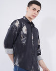 Tapered Fit Bloom Print Black Full Sleeve Shirt