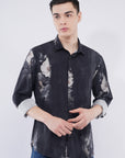 Tapered Fit Bloom Print Black Full Sleeve Shirt