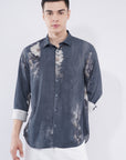 Tapered Fit Bloom Print Gray Full Sleeve Shirt