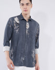 Tapered Fit Bloom Print Gray Full Sleeve Shirt