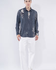 Tapered Fit Bloom Print Gray Full Sleeve Shirt
