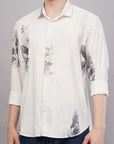 Tapered Fit Bloom Print White Full Sleeve Shirt